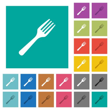 Tek çatal, düz kare arkaplan üzerinde çok renkli düz simgeler. Uçan veya etkin efektler için beyaz ve koyu simge varyasyonları.