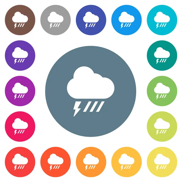 Stormy Downpour Weather Flat White Icons Color Backgrounds Background Color — Stock Vector