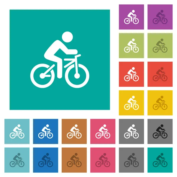 Bicicleta Com Cavaleiro Multi Colorido Ícones Planos Fundos Quadrados Simples — Vetor de Stock