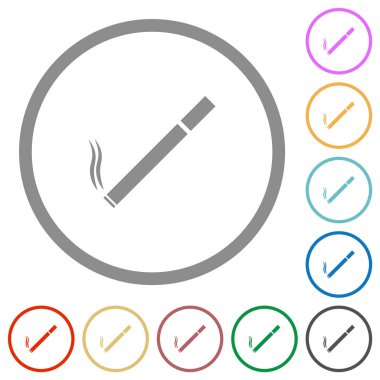 Sigara düz renk simgeleri beyaz arkaplanda yuvarlak ana hatlar