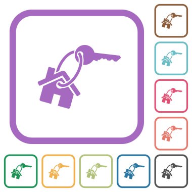 Beyaz arkaplanda renkli yuvarlak kare çerçeveli basit simgeler