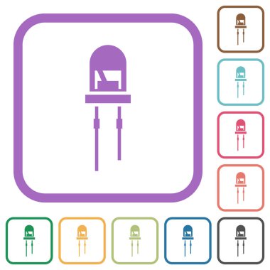 Diyot Yayımlayan Basit simgeleri beyaz arkaplanda yuvarlak kare çerçeveler halinde renklendirin