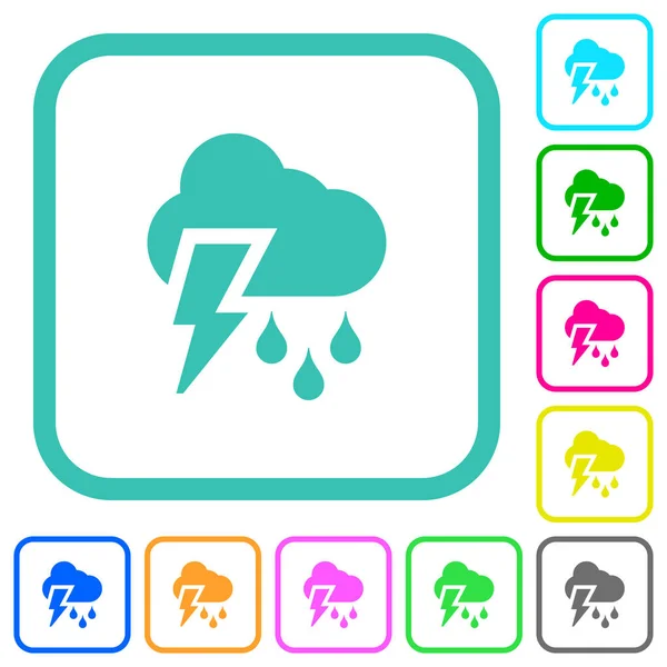 Stormy Weather Vivid Colored Flat Icons Curved Borders White Background — Stock Vector