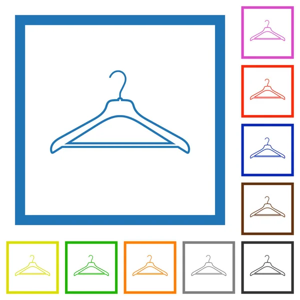Kleiderbügel Flache Farbsymbole Quadratischen Rahmen Auf Weißem Hintergrund — Stockvektor