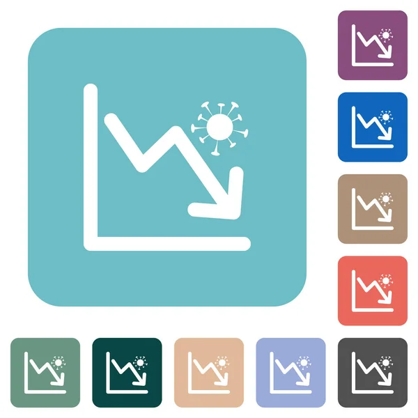 Caída Covid Gráfico Blanco Iconos Planos Color Redondeado Fondos Cuadrados — Archivo Imágenes Vectoriales