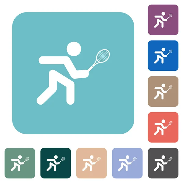 Renkli Yuvarlak Kare Arkaplan Üzerinde Tenis Oyuncusu Beyaz Düz Simgeler — Stok Vektör