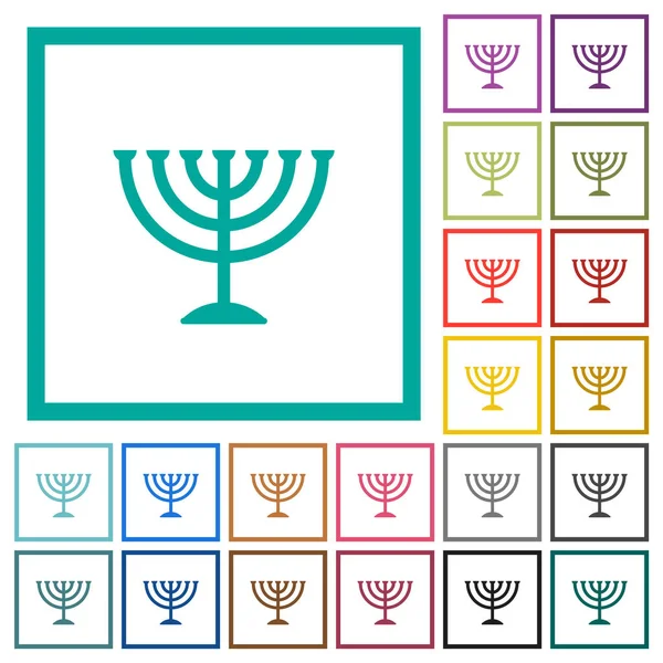 Menorah Flat Color Icons Quadrant Frames White Background — Stock Vector