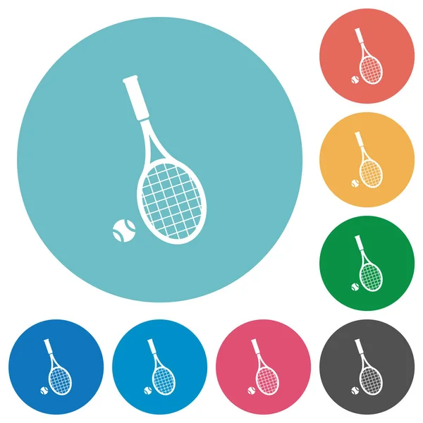 Tennisschläger Mit Ball Flachen Weißen Symbolen Auf Runden Farbhintergründen — Stockvektor