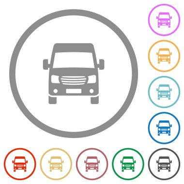 Beyaz arkaplanda yuvarlak hatlı Van ön görünüm düz renk simgeleri