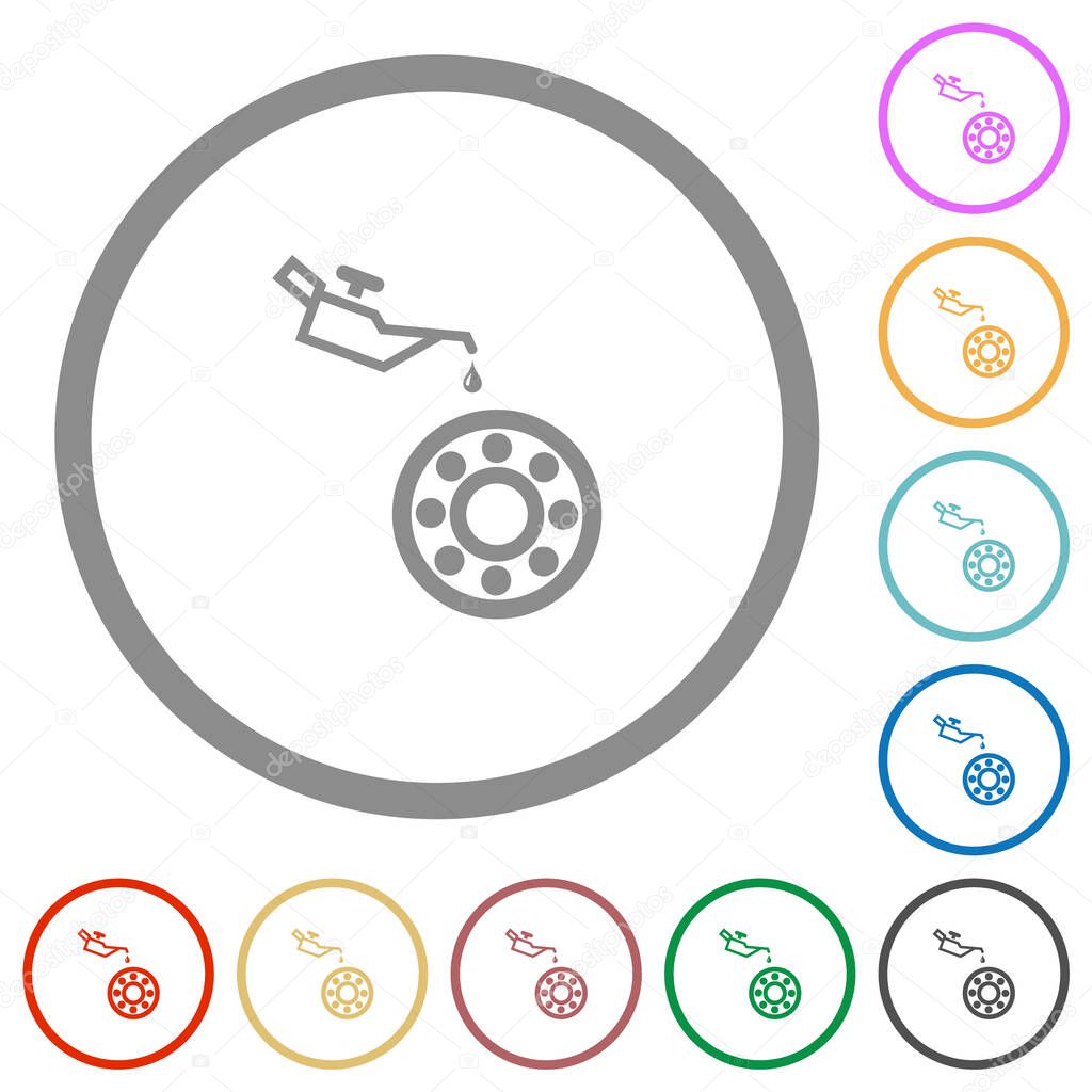 Oiler can and bearings flat color icons in round outlines on white background
