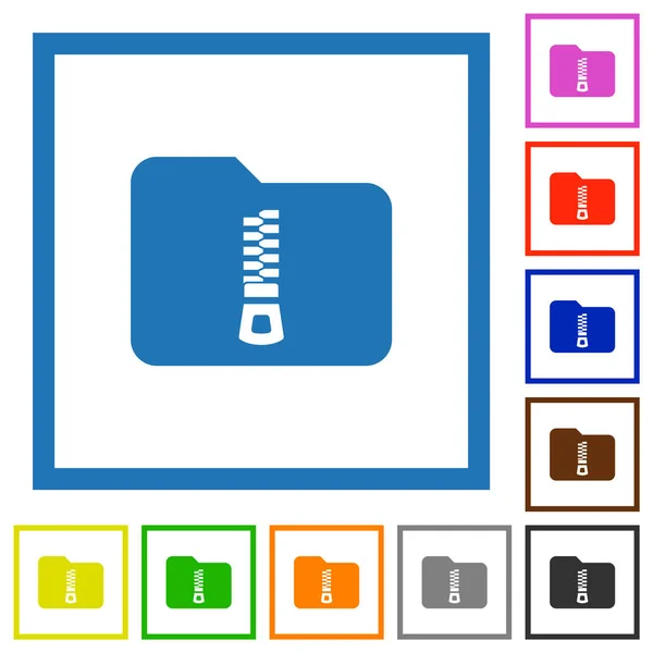 Dossier Compressé Icônes Couleur Plate Dans Des Cadres Carrés Sur — Image vectorielle