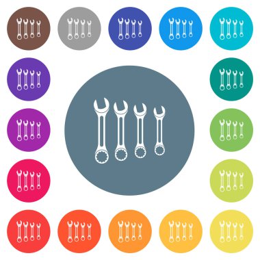 Yuvarlak renkli arka planda düz beyaz simgeler. 17 arkaplan renk varyasyonu dahil.