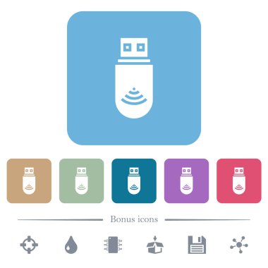 USB Wi-Fi, beyaz düz simgeleri yuvarlak kare arkaplan renginde donatıyor. 6 bonus simgesi dahil