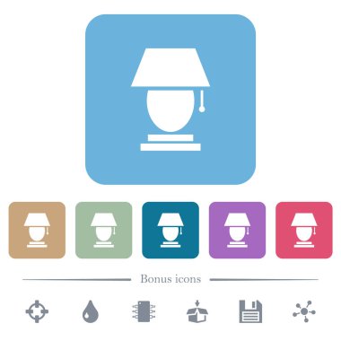 Masa lambası beyaz düz simgeler renkli yuvarlak kare arkaplanlar. 6 bonus simgesi dahil