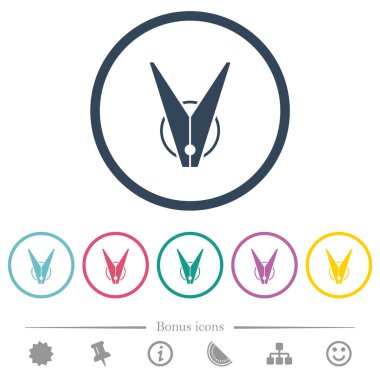 Dolambaçlı çizgilerde çamaşır tokası düz renk simgeleri. 6 bonus simgesi dahil.