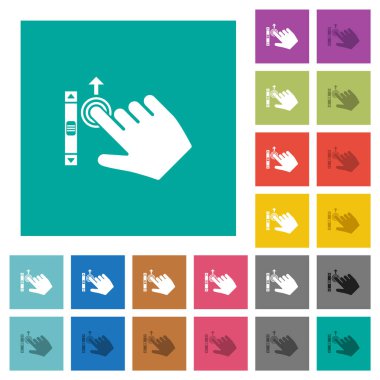 Sağ el, düz arkaplanda çok renkli düz simgeleri yukarı kaydırır. Uçan veya etkin efektler için beyaz ve koyu simge varyasyonları.