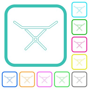 Katlanabilir giysi kurutma askısı beyaz arkaplandaki kıvrımlı sınırlarda canlı renkli düz simgeler