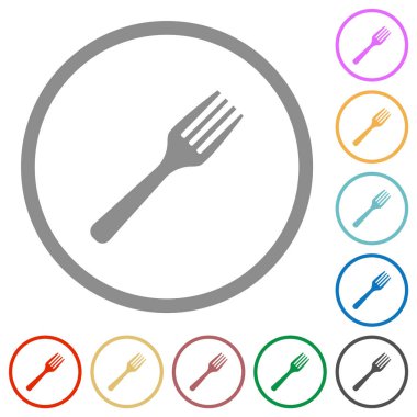 Beyaz arkaplanda yuvarlak hatlı tek çatal düz renk simgeleri