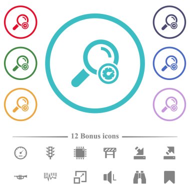 Arama motoru optimizasyonu daire şeklindeki düz renk simgeleri. 12 bonus simgesi dahil.