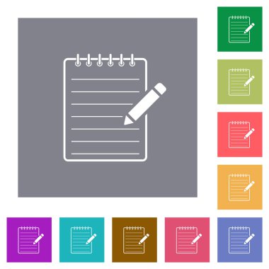 Basit renk kare arkaplan üzerinde düz kalem simgelerine sahip sarmal not defteri