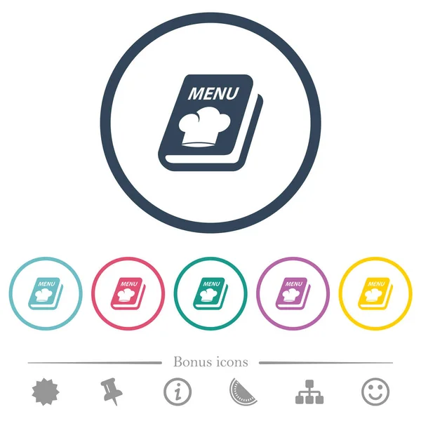 Menü Mit Kochmütze Flache Farbsymbole Runden Umrissen Bonussymbole Enthalten — Stockvektor