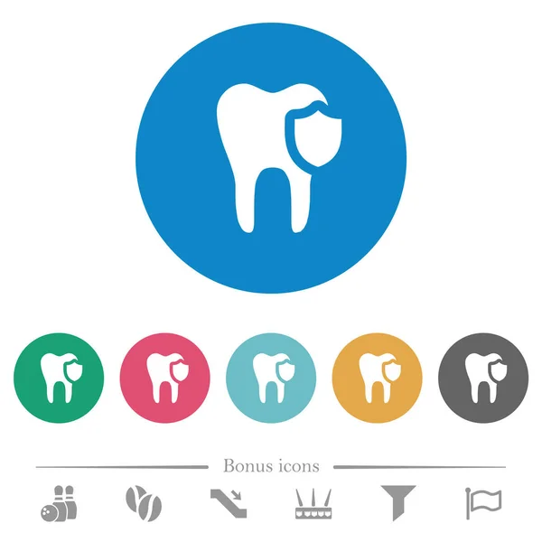 歯の保護丸みを帯びた色の背景にフラットホワイトアイコン ボーナスアイコン6種 — ストックベクタ