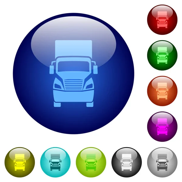 Φορτηγό Εμπρόσθια Όψη Εικονίδια Στρογγυλά Κουμπιά Από Γυαλί Πολλά Χρώματα — Διανυσματικό Αρχείο