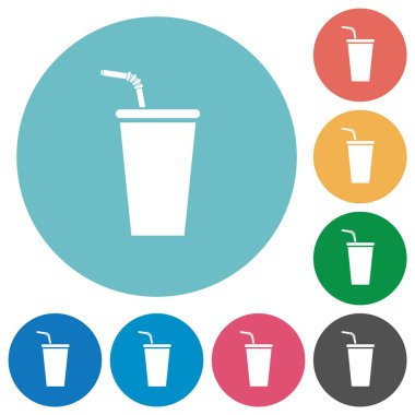 Yuvarlak renkli arka planda saman beyazı simgeleri olan tek kullanımlık içki bardağı.