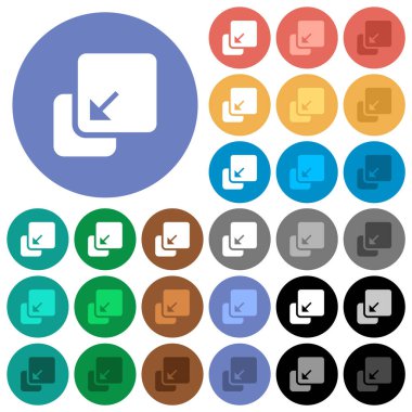 Yuvarlak arkaplanlarda çok renkli düz simgeleri çökert. Uçma ve aktif durum efektleri için beyaz, açık ve koyu simge varyasyonları ve bonus gölgeler.