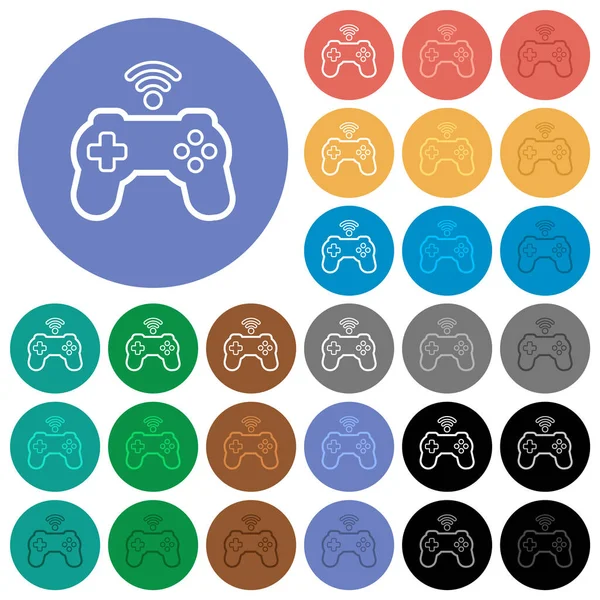 Беспроводной Игровой Контроллер Очерчивает Многоцветные Плоские Иконки Круглом Фоне Включены — стоковый вектор