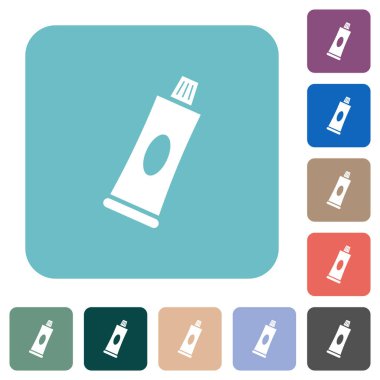 Dişmacunu tüpü beyaz düz simgeler renkli yuvarlak kare arkaplanlar