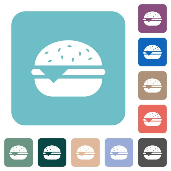 Icônes Simples Cheeseburger Blanc Plat Sur Fond Carré Arrondi Couleur — Image vectorielle