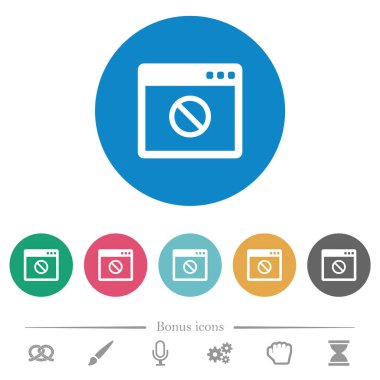 Etkisiz uygulama düz beyaz simgeleri yuvarlak renkli arkaplanlarda. 6 bonus simgesi dahil.