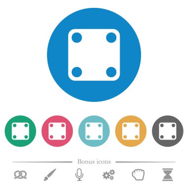 Domino dört düz beyaz simge yuvarlak renkli arka planda. 6 bonus simgesi dahil.