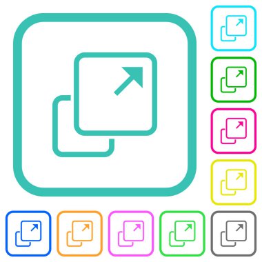 Beyaz arkaplan üzerindeki eğri kenarlıklardaki öge canlı renkli düz simgeleri genişlet