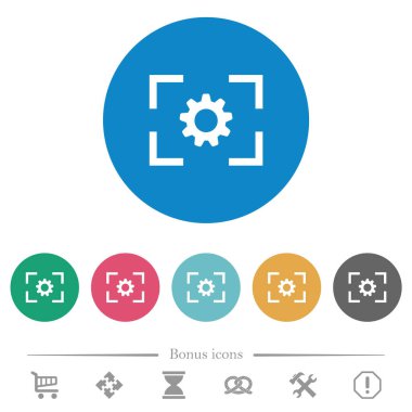 Kamera düz beyaz simgeleri yuvarlak renk arkaplanlarına ayarlıyor. 6 bonus simgesi dahil.