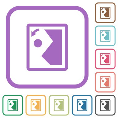 Resmi beyaz arkaplanda renkli yuvarlak kare çerçevelerde basit simgelerle döndür