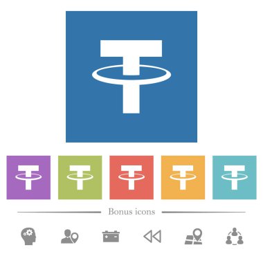 Dijital kripto döviz simgelerini kare arkaplanlarda birleştirin. 6 bonus simgesi dahil.