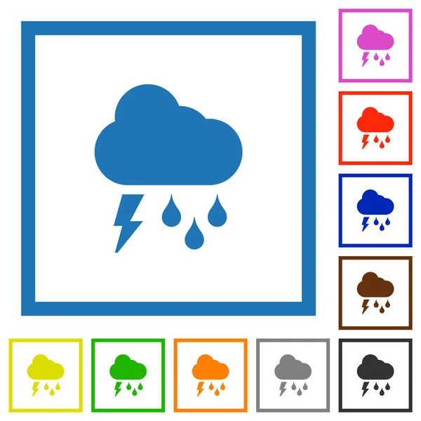 Stormy Weather Flat Color Icons Square Frames White Background — Stock Vector