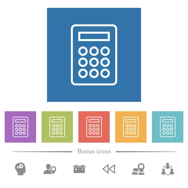 Calculadora Iconos Blancos Planos Fondos Cuadrados Iconos Bonificación Incluidos — Vector de stock