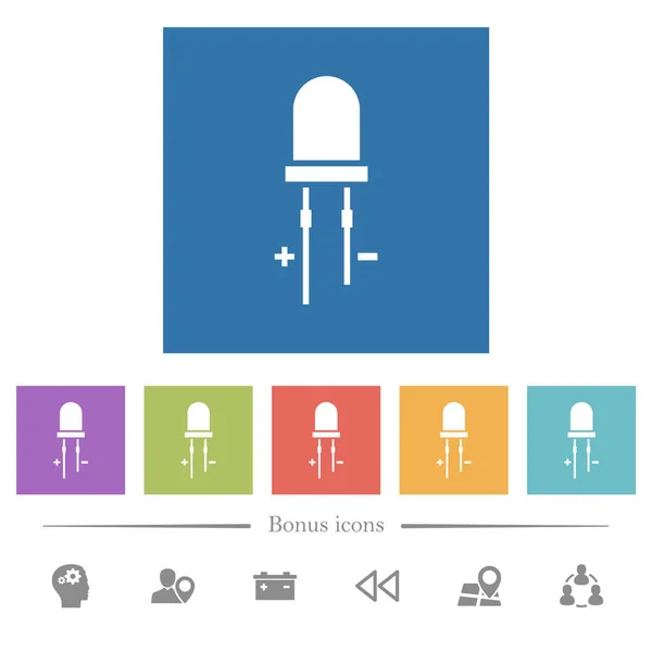 Light Emitting Diode Platte Witte Pictogrammen Vierkante Achtergronden Bonus Symbolen — Stockvector