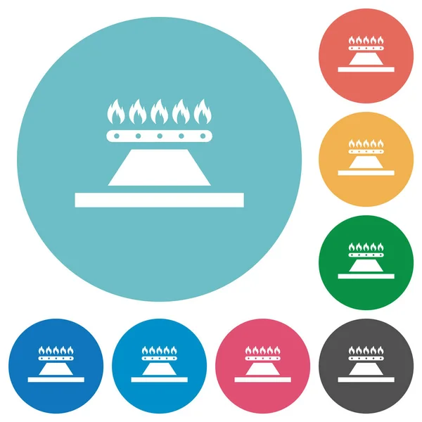 Mutfak Gaz Sobası Düz Beyaz Simgeler Yuvarlak Renkli Arkaplanlar — Stok Vektör