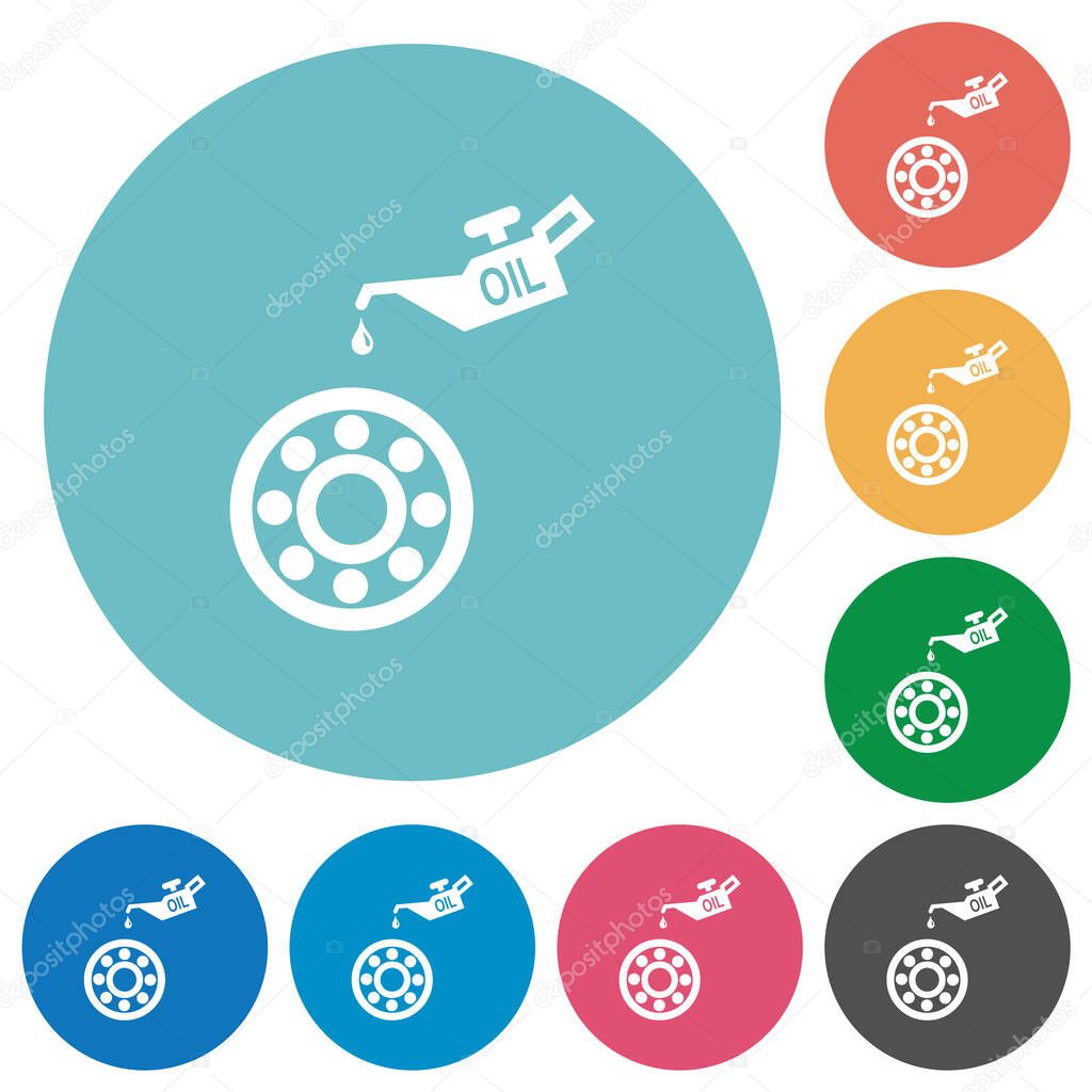 Oiler can and bearings flat white icons on round color backgrounds