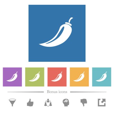 Kare arkaplanda acı biber beyazı simgeler. 6 bonus simgesi dahil.