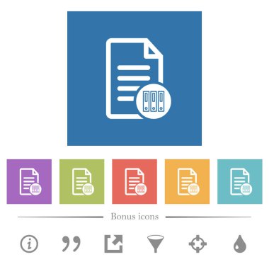 Kare arkaplanlarda düz beyaz simgeler arşivleyin. 6 bonus simgesi dahil.