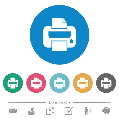 Yuvarlak renkli arka planlarda düz beyaz simgeler. 6 bonus simgesi dahil.