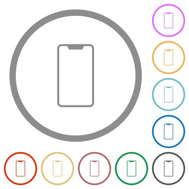 Beyaz arkaplanda yuvarlak çizgilerde boş ekran düz renk simgelerine sahip modern akıllı telefon