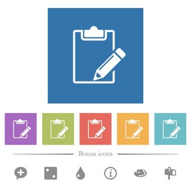 Kare arkaplanda düz beyaz simgelerle boş not defteri. 6 bonus simgesi dahil.