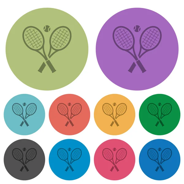 Renkli Yuvarlak Arkaplanda Top Koyu Düz Simgeli Tenis Raketleri — Stok Vektör