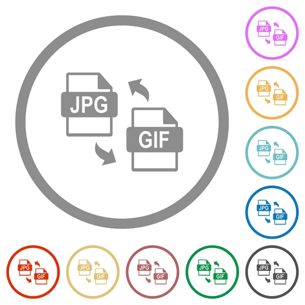 Jpg Gif Conversione File Icone Colori Piatte Contorni Rotondi Sfondo — Vettoriale Stock